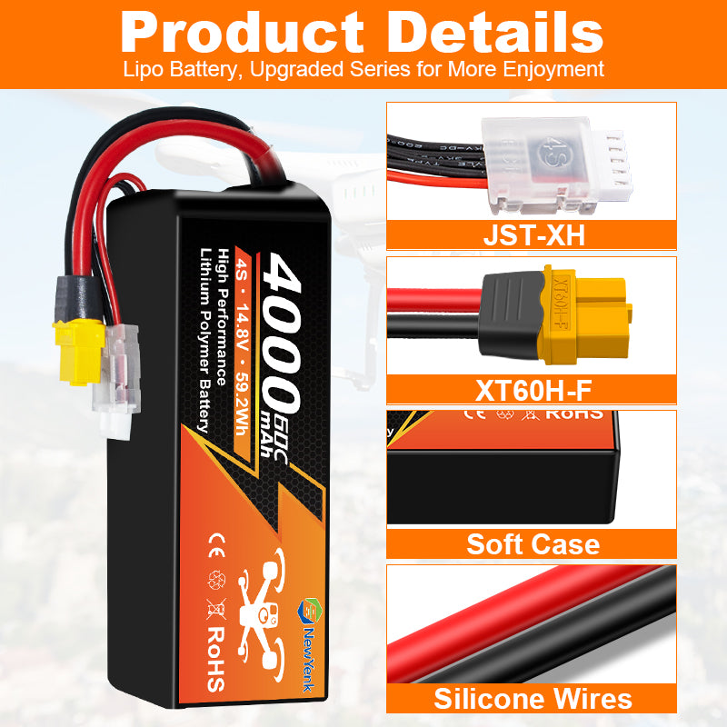 Yattox 4S 4000mAh 60C Lipo Battery With XT90/XT60 100% LCO