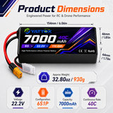 Yattox 6S 7000mAh 22.2V 60C/40C With XT60 100% LCO LiPo Battery