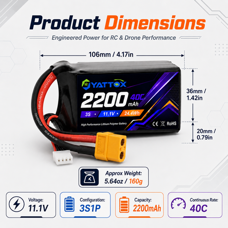 NewYenk 3S 2200mAh 11.1V 40C with XT30/XT60 100% LCO LiPo Battery