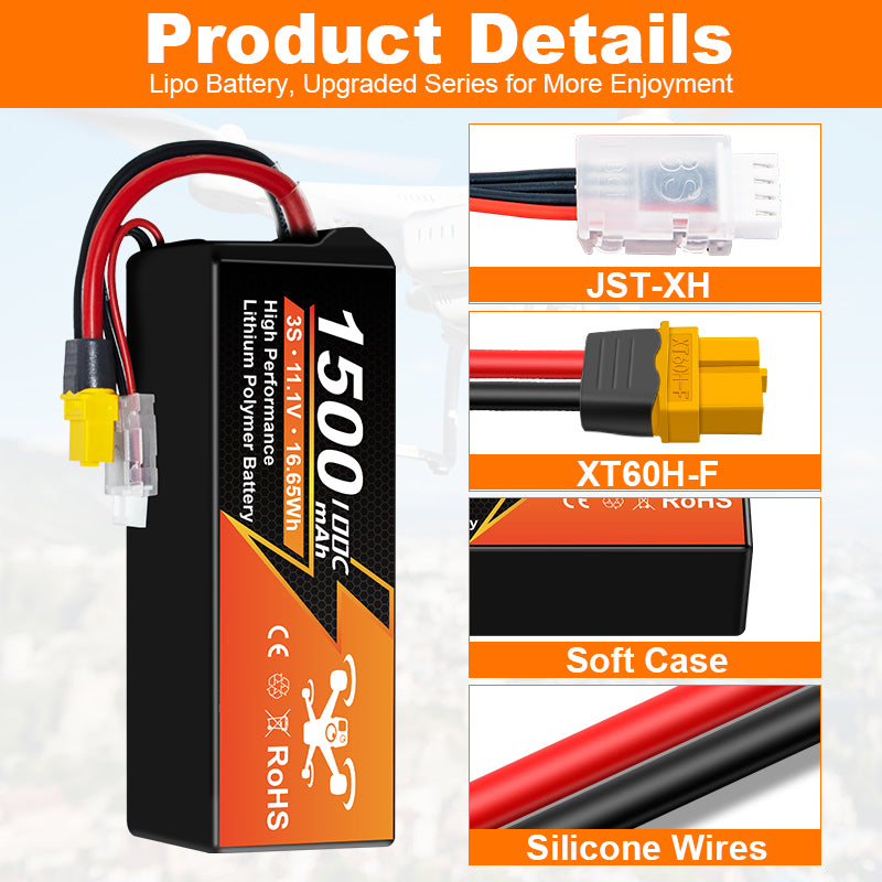 NewYenk 3S 1500mAh 11.1V 100C with XT60 100% LCO LiPo Battery