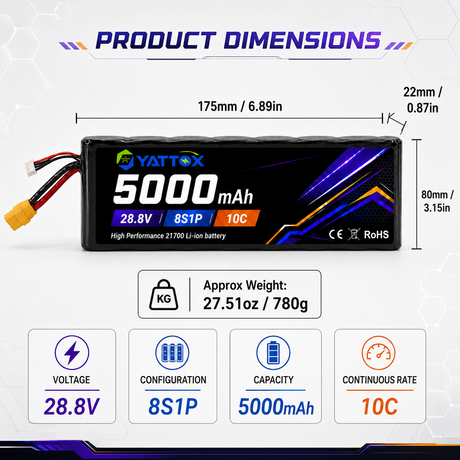 Yattox 8S1P 5000mAh 28.8V 10C 21700 Li-ion Battery