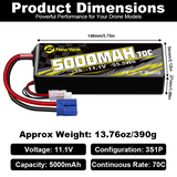 Yattox 3S 5000mAh 70C 100% LCO Lipo Battery with EC5