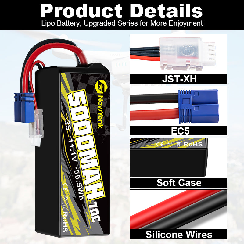 Yattox 3S 5000mAh 70C 100% LCO Lipo Battery with EC5