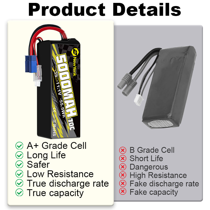 Yattox 3S 5000mAh 70C 100% LCO Lipo Battery with EC5