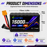 Yattox 3P8S 28.8V 15000mAh 10C 21700 Li-ion Battery