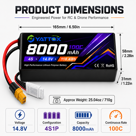 Yattox 4S 8000mAh 100C 100% LCO Lipo Battery
