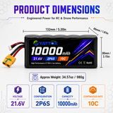 Yattox 6S2P 21.6V 10000mAh 21700 10C Li-ion Battery With XT60/XT90