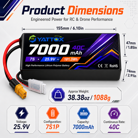 Yattox 7S 7000mAh 25.9V 40C/60C With EC5/XT90 100% LCO LiPo Battery