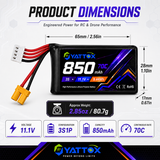 Yattox  3S 850mAh 70C 100% LCO Lipo Battery with XT60/XT30